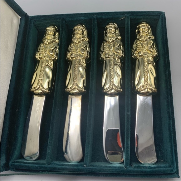 Green velvet box The Bombay Company GODINGER Santa spreader cheese knives - Picture 11 of 11